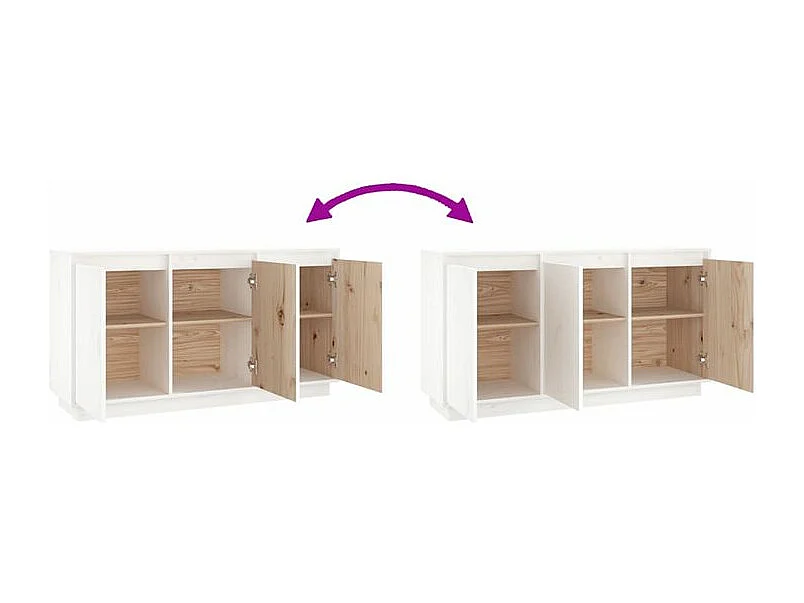 Petit buffet 3 portes en bois massif de pin Romane – Style classique et fonctionnel-Couleur Blanc