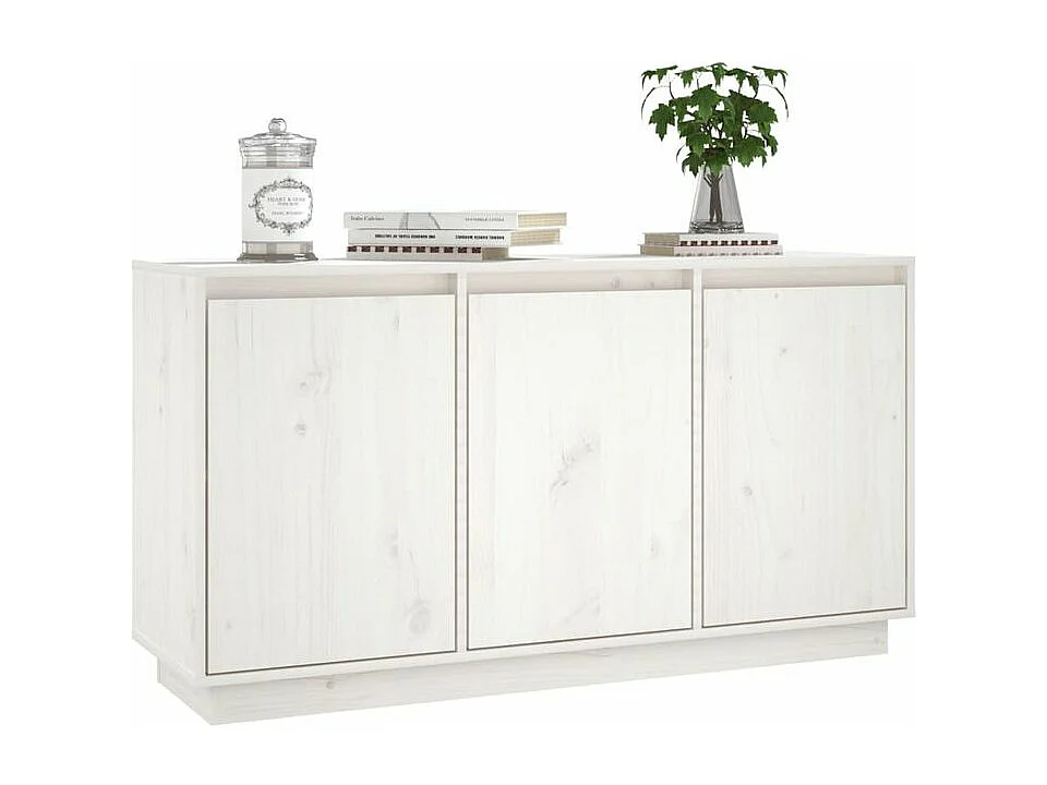 Petit buffet 3 portes en bois massif de pin Romane – Style classique et fonctionnel-Couleur Blanc