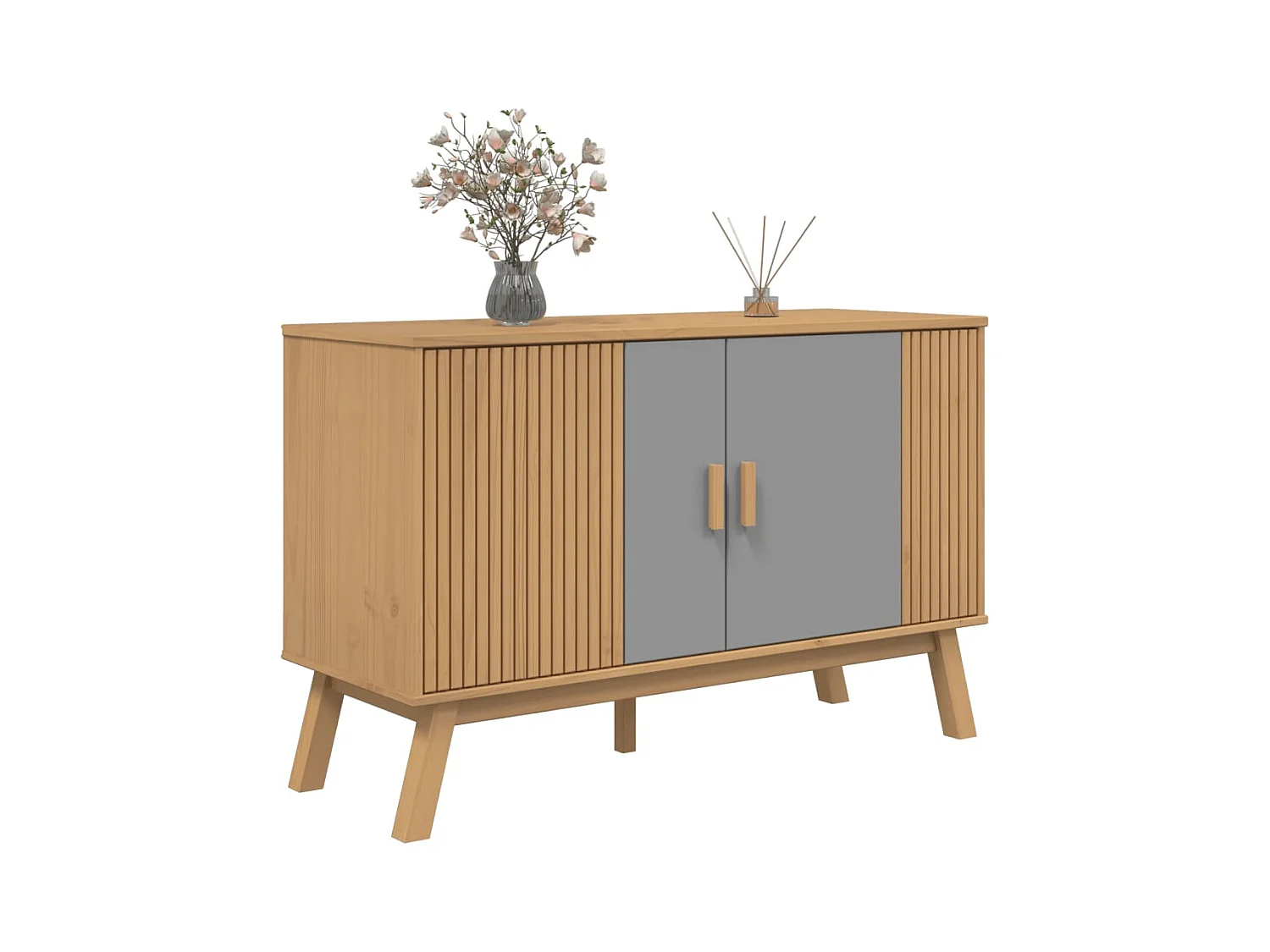 Buffet OLDEN gris et marron 114x43x73,5 bois massif de pin