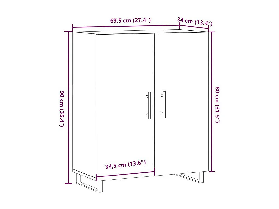 Buffet chêne artisanal 69,5x34x90 bois d'ingénierie