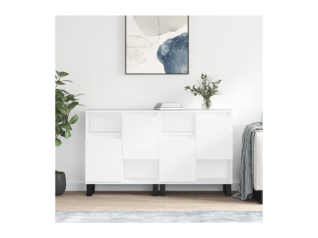 Buffets 2 pcs blanc brillant bois d'ingénierie