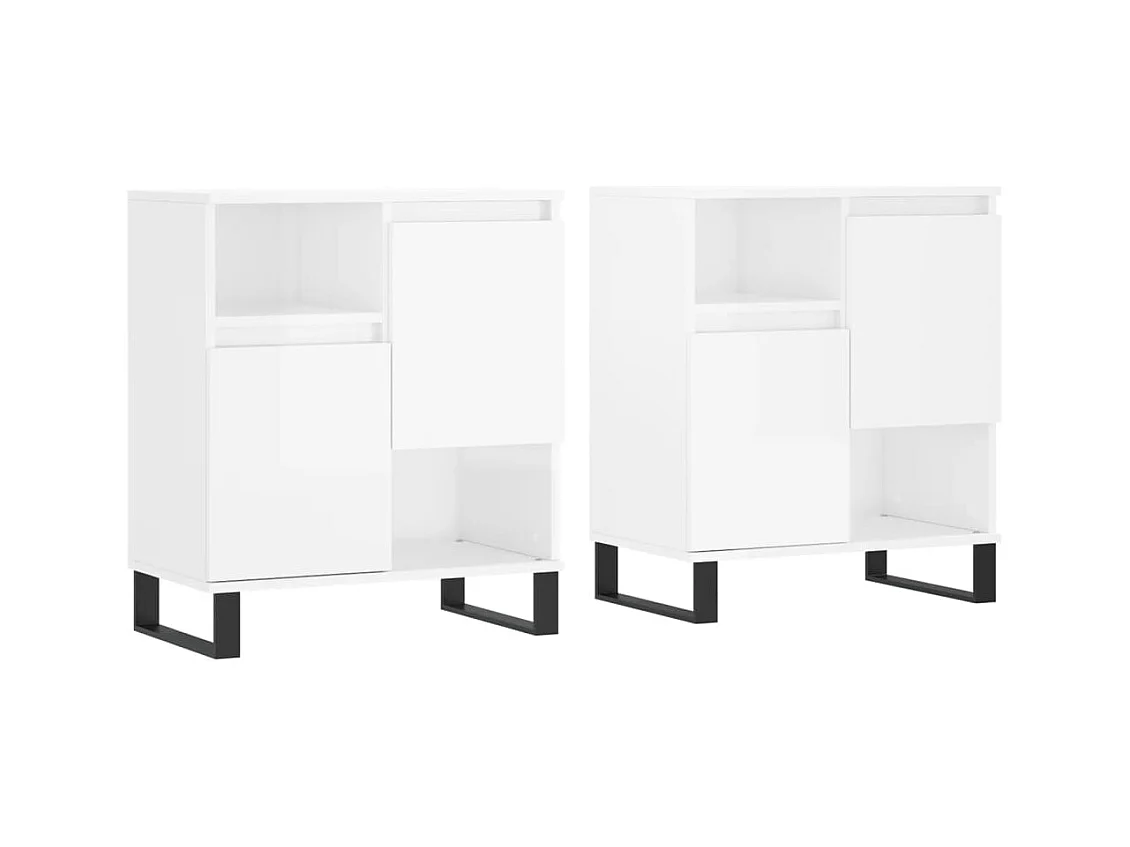 Buffets 2 pcs blanc brillant bois d'ingénierie