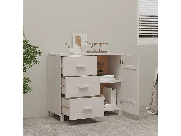 Buffet HAMAR Blanc 90x40x80 Bois massif de pin