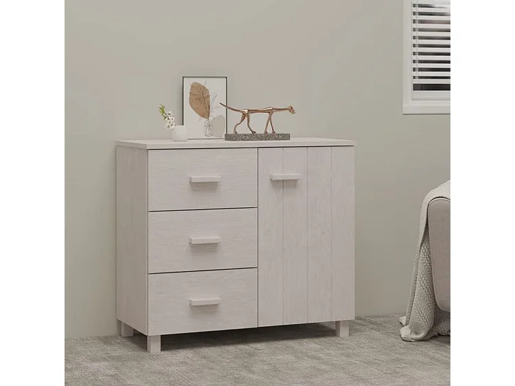 Buffet HAMAR Blanc 90x40x80 Bois massif de pin