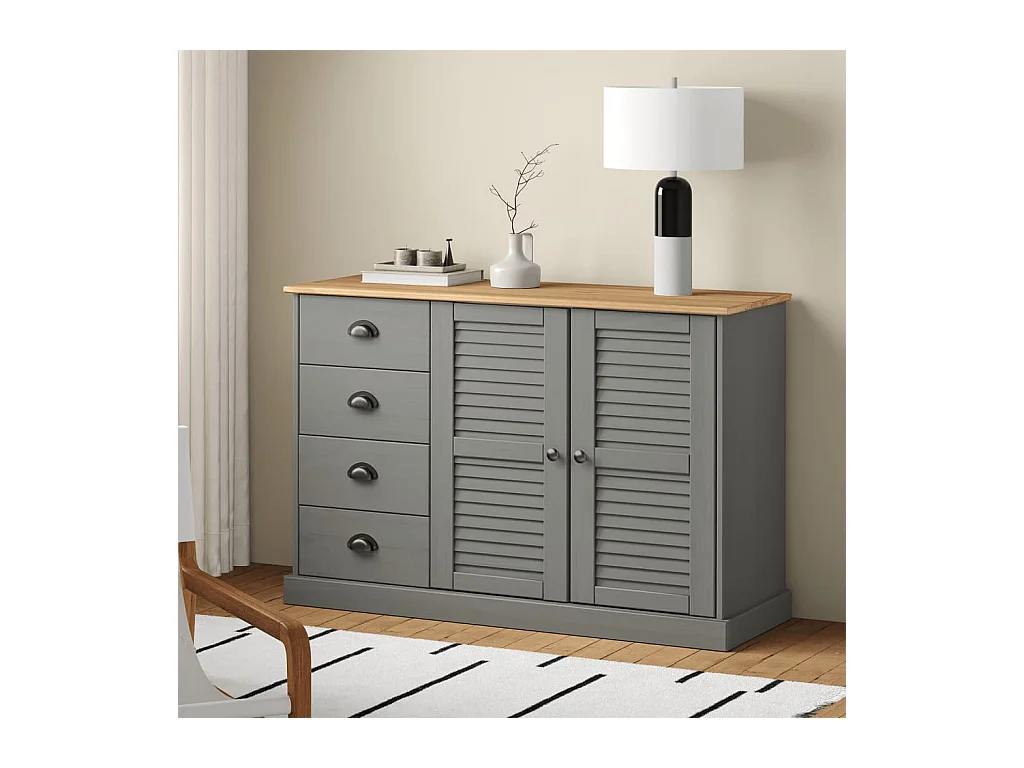Buffet avec tiroirs VIGO 113x40x75 gris bois massif de pin