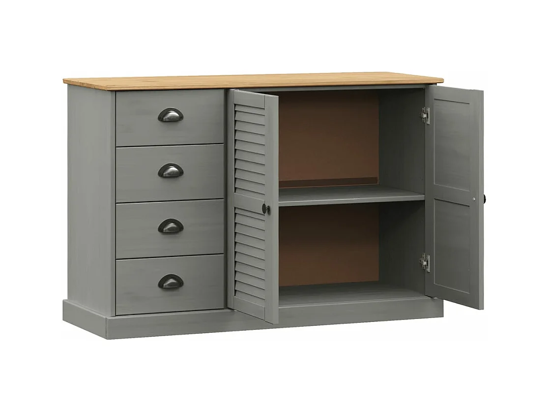 Buffet avec tiroirs VIGO 113x40x75 gris bois massif de pin
