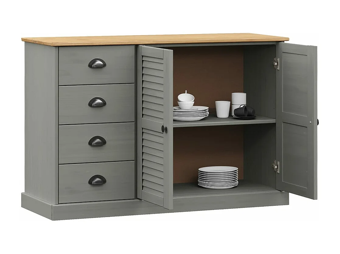 Buffet avec tiroirs VIGO 113x40x75 gris bois massif de pin