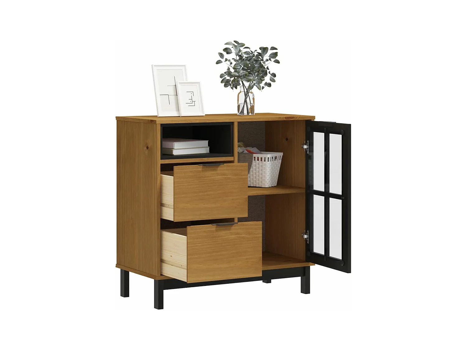 Buffet avec porte vitrée FLAM 80x40x80 bois massif de pin