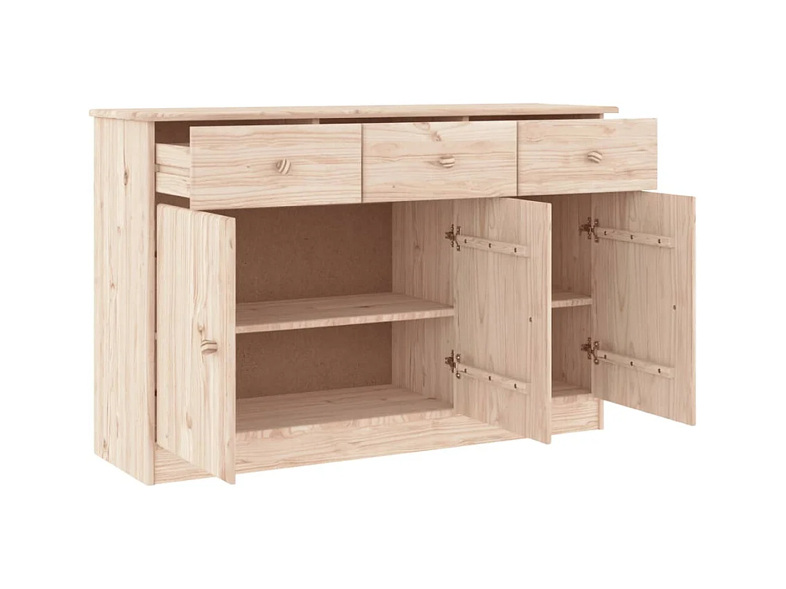 Buffet en bois massif 3 portes 3 tiroirs Malona 112cm – Style intemporel et pratique-Couleur Naturel