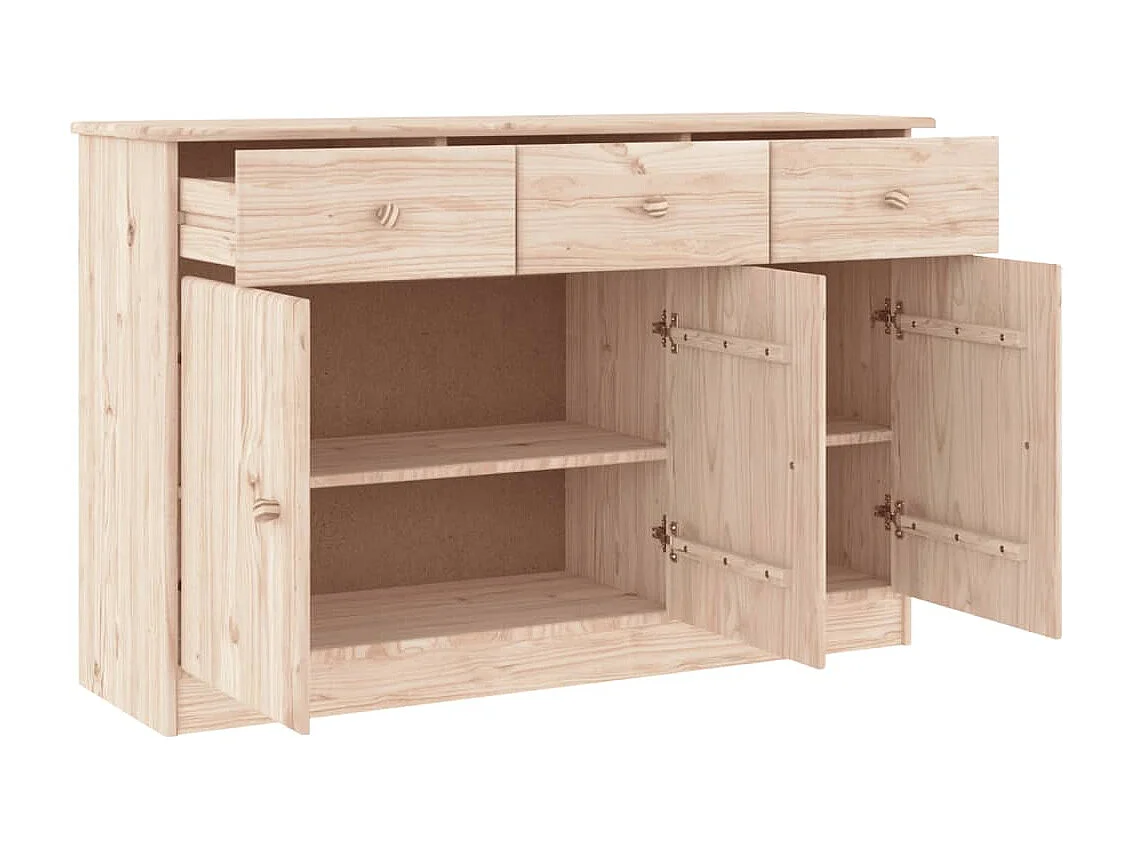 Buffet en bois massif 3 portes 3 tiroirs Malona 112cm – Style intemporel et pratique-Couleur Naturel