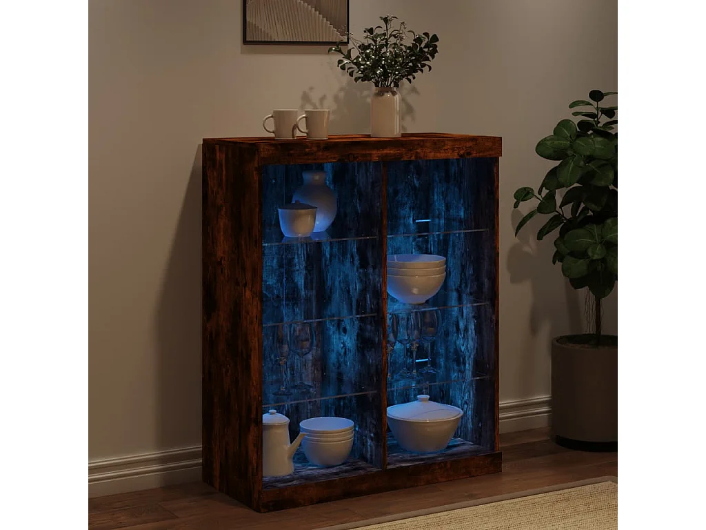 Buffet avec lumières LED chêne fumé 81x37x100