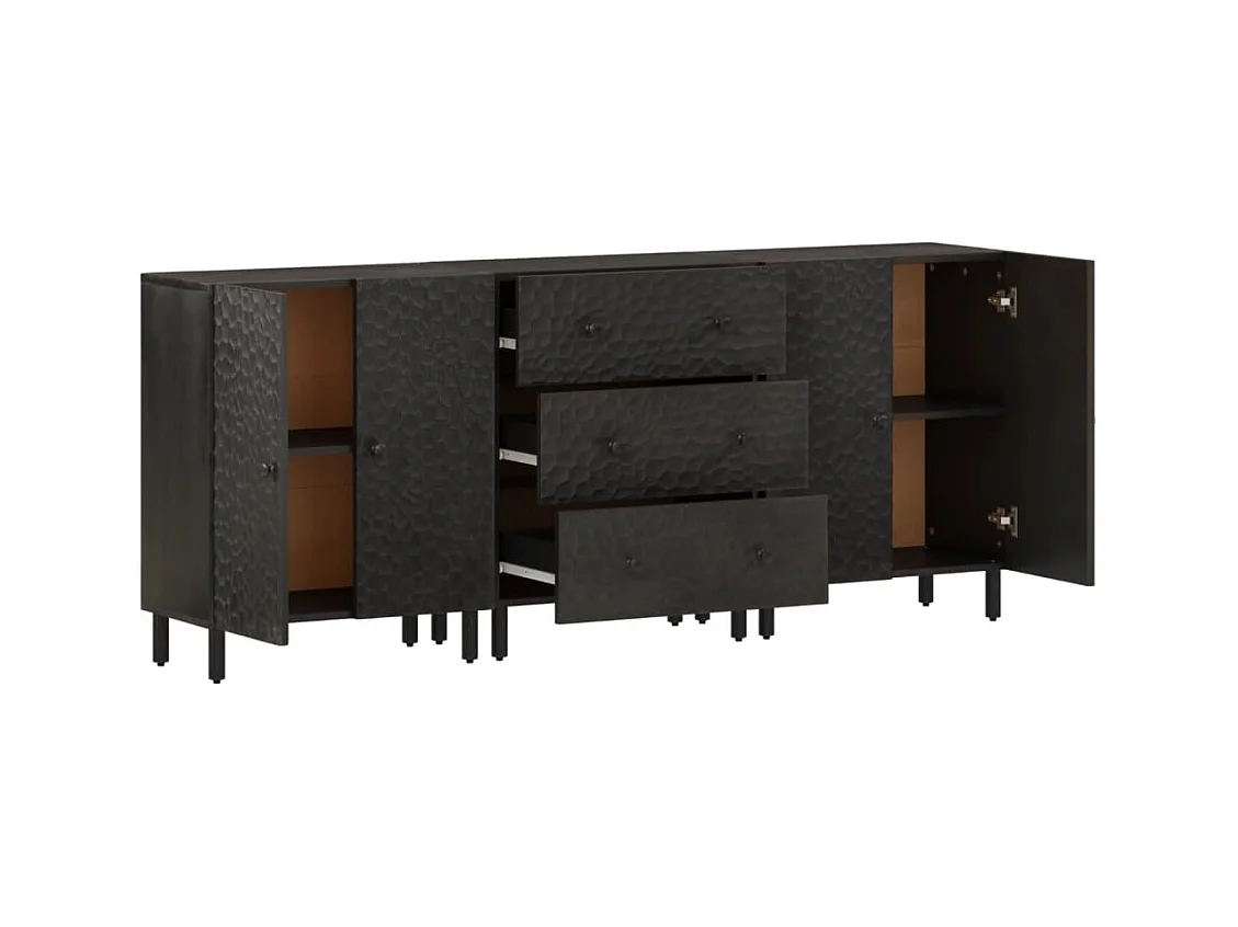 Armoires latérales 3pcs noir 60x33x75 bois massif de manguier