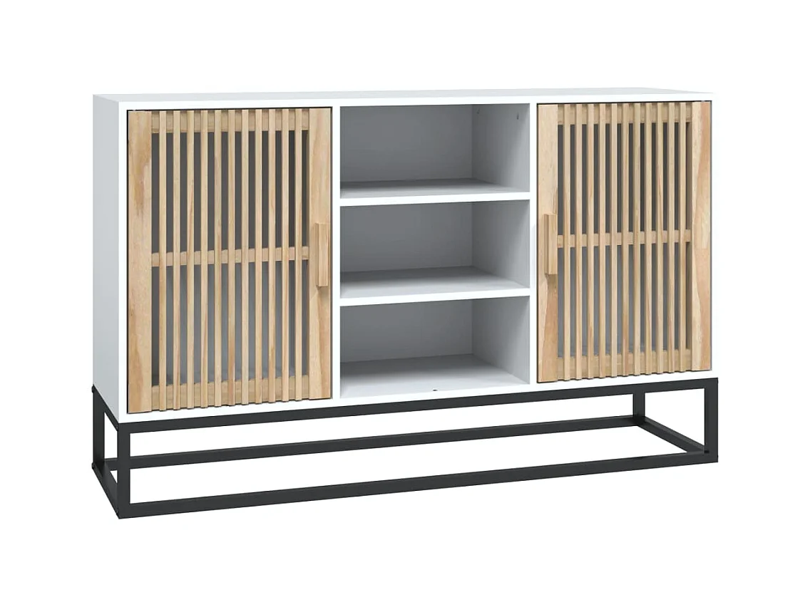 Petit buffet en bois naturel 2 portes 2 étagères et pieds en métal noir 105cm - Modèle Bolivia-Couleur Blanc