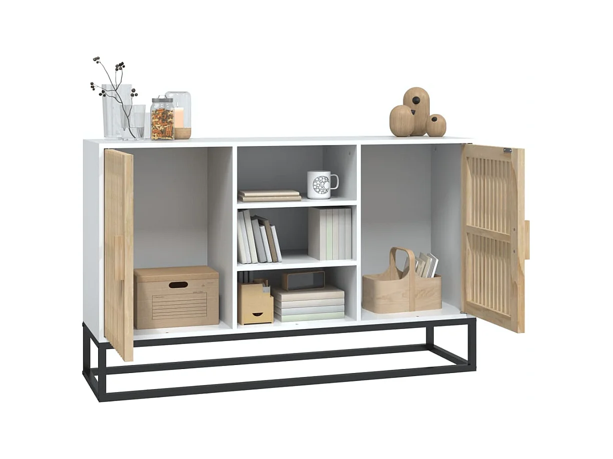 Petit buffet en bois naturel 2 portes 2 étagères et pieds en métal noir 105cm - Modèle Bolivia-Couleur Blanc