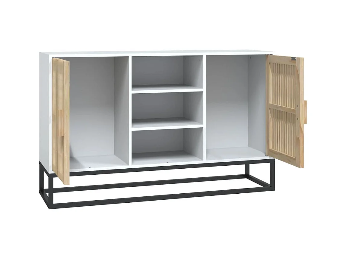 Petit buffet en bois naturel 2 portes 2 étagères et pieds en métal noir 105cm - Modèle Bolivia-Couleur Blanc