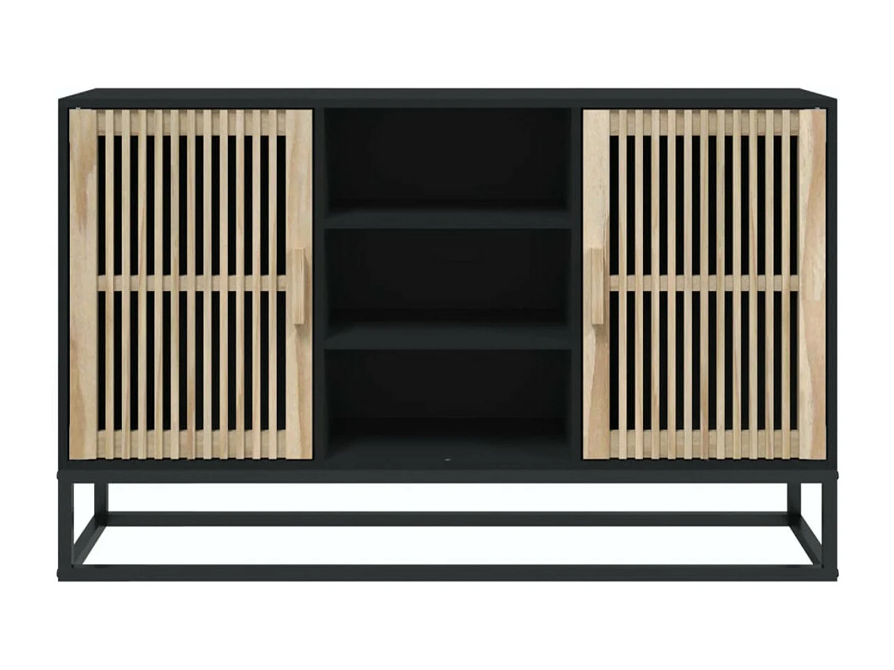 Petit buffet en bois naturel 2 portes 2 étagères et pieds en métal noir 105cm - Modèle Bolivia-Couleur Blanc