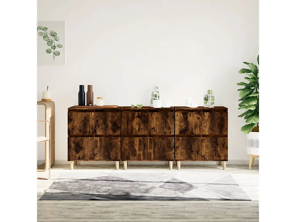 Buffets 3 pcs chêne fumé 60x35x70 bois d'ingénierie