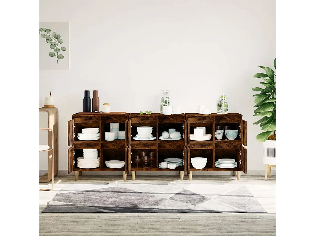Buffets 3 pcs chêne fumé 60x35x70 bois d'ingénierie