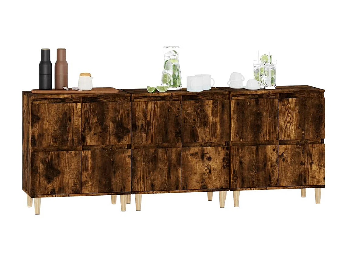 Buffets 3 pcs chêne fumé 60x35x70 bois d'ingénierie