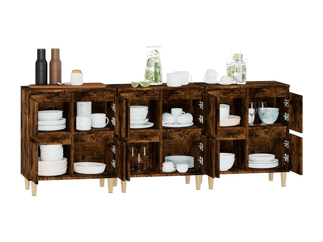 Buffets 3 pcs chêne fumé 60x35x70 bois d'ingénierie