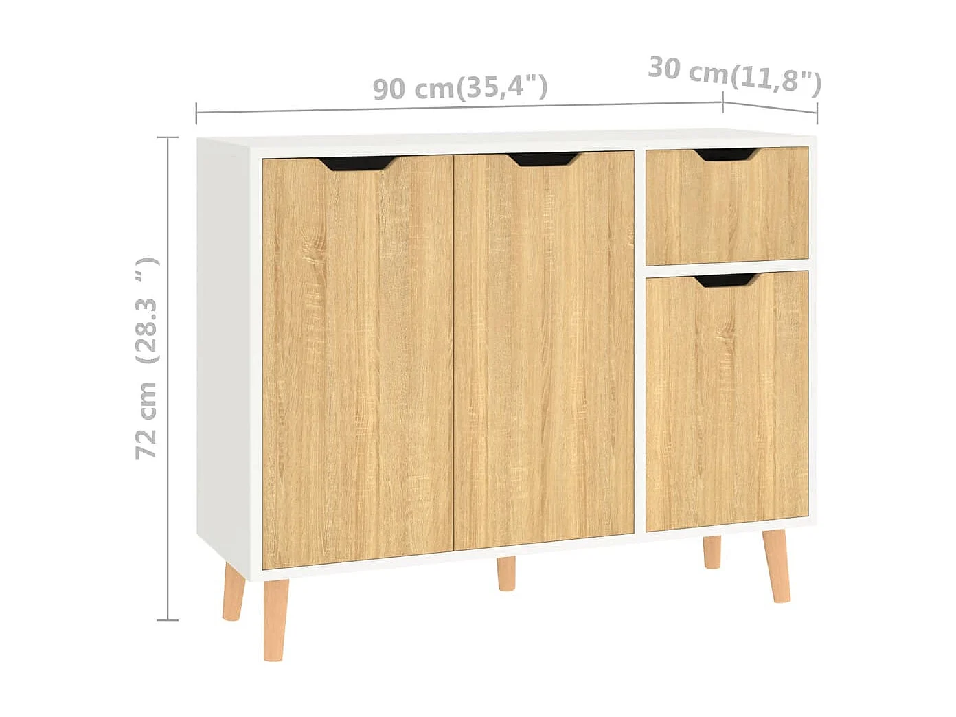 Buffet Blanc et chêne sonoma 90x30x72