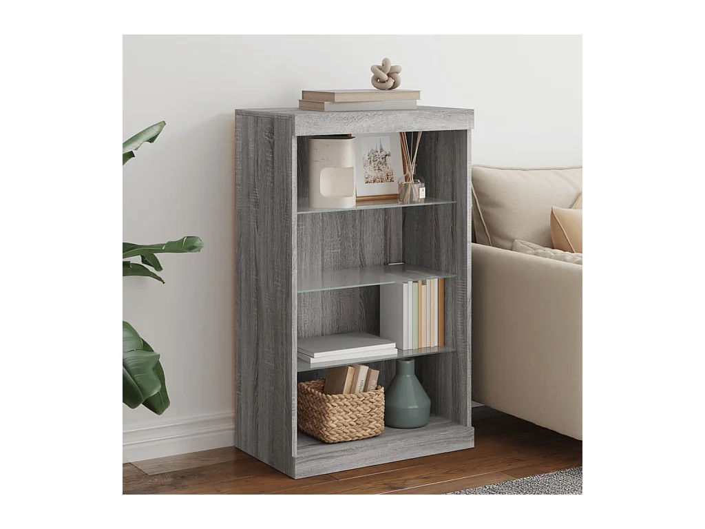 Petit meuble à niches avec éclairage LED - Collection Arizona-Couleur Chêne gris