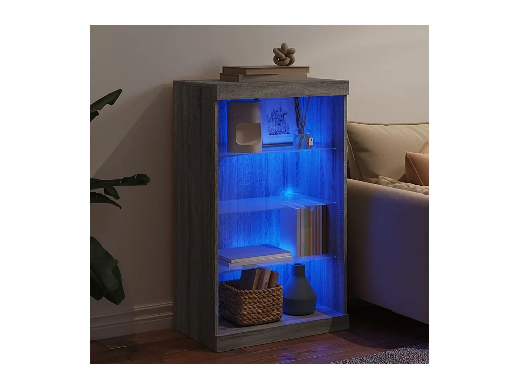 Petit meuble à niches avec éclairage LED - Collection Arizona-Couleur Chêne gris
