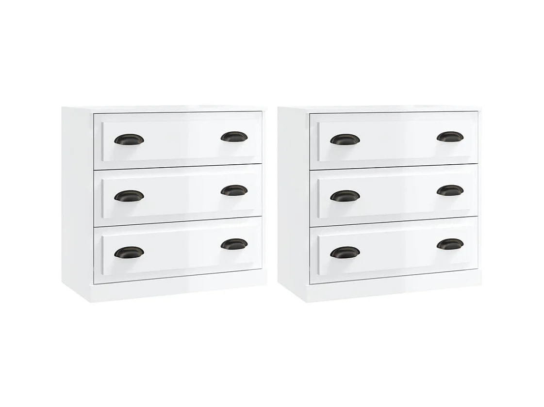 Buffets 2 pcs blanc brillant bois d'ingénierie