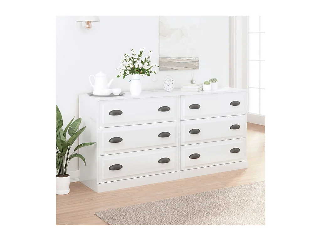 Buffets 2 pcs blanc brillant bois d'ingénierie