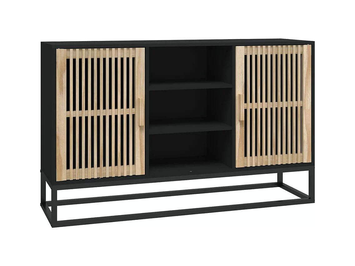 Petit buffet en bois naturel 2 portes 2 étagères et pieds en métal noir 105cm - Modèle Bolivia-Couleur Noir