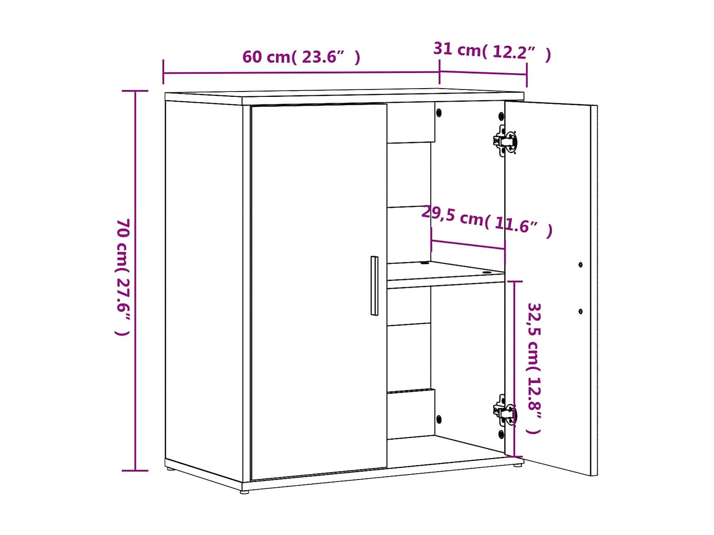Buffet sonoma gris 60x31x70 bois d'ingénierie