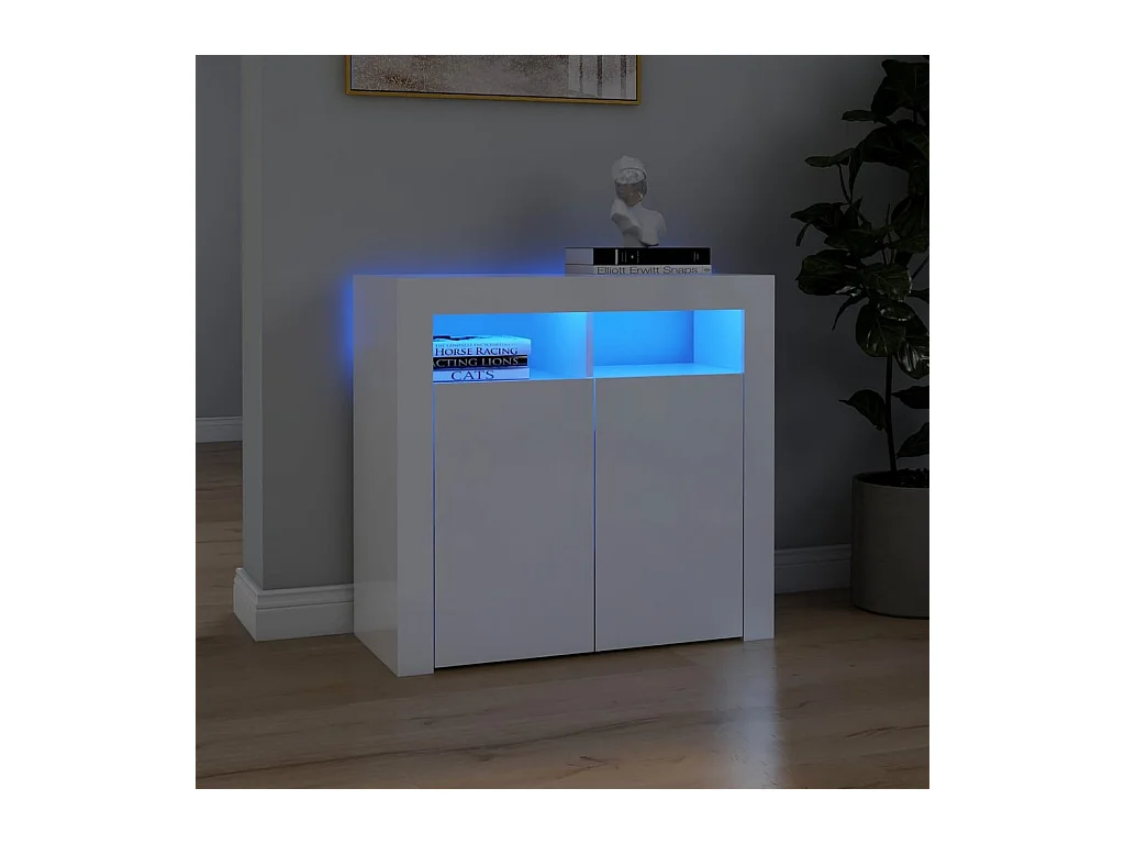 Buffet avec lumières LED Blanc brillant 80x35x75