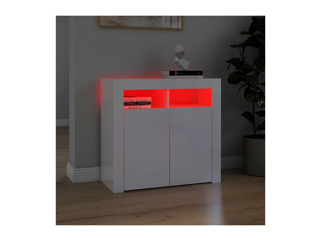 Buffet avec lumières LED Blanc brillant 80x35x75