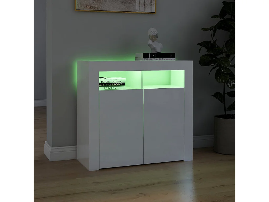 Buffet avec lumières LED Blanc brillant 80x35x75