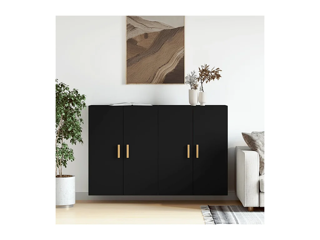 Armoires murales 2 pcs noir bois d'ingénierie