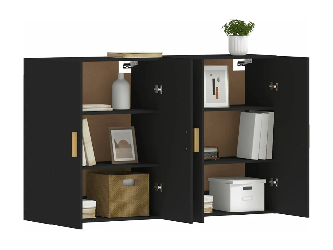 Armoires murales 2 pcs noir bois d'ingénierie