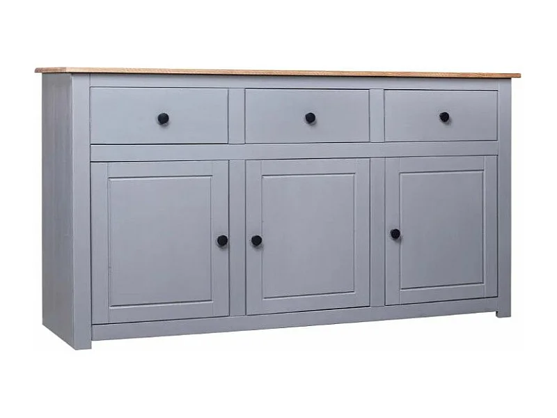 Buffet 3 portes 3 tiroirs en bois de pin massif Autika 135cm – Élégance rustique et praticité-Couleur Gris