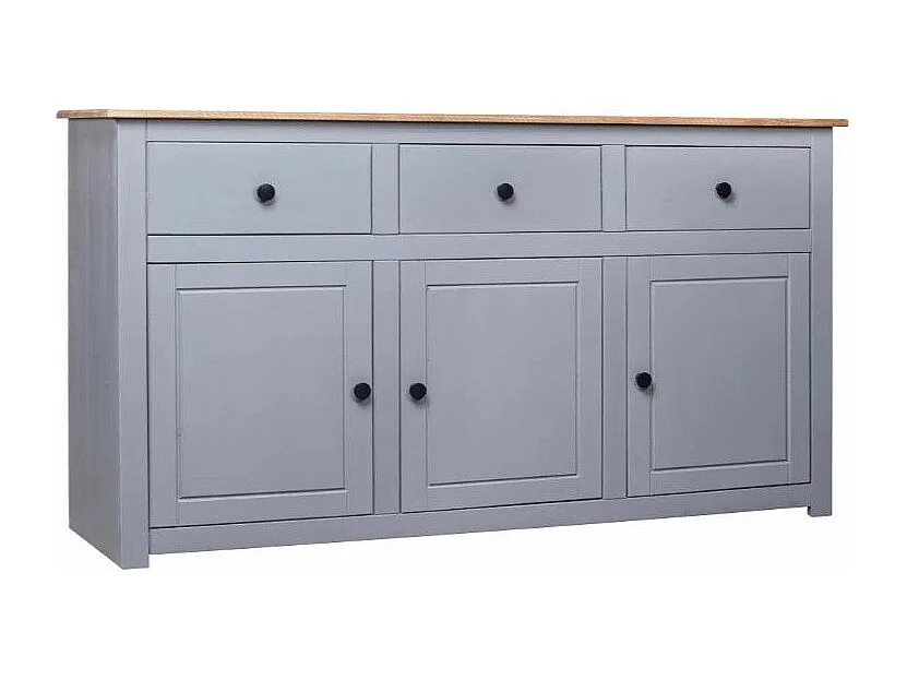 Buffet 3 portes 3 tiroirs en bois de pin massif Autika 135cm – Élégance rustique et praticité-Couleur Gris