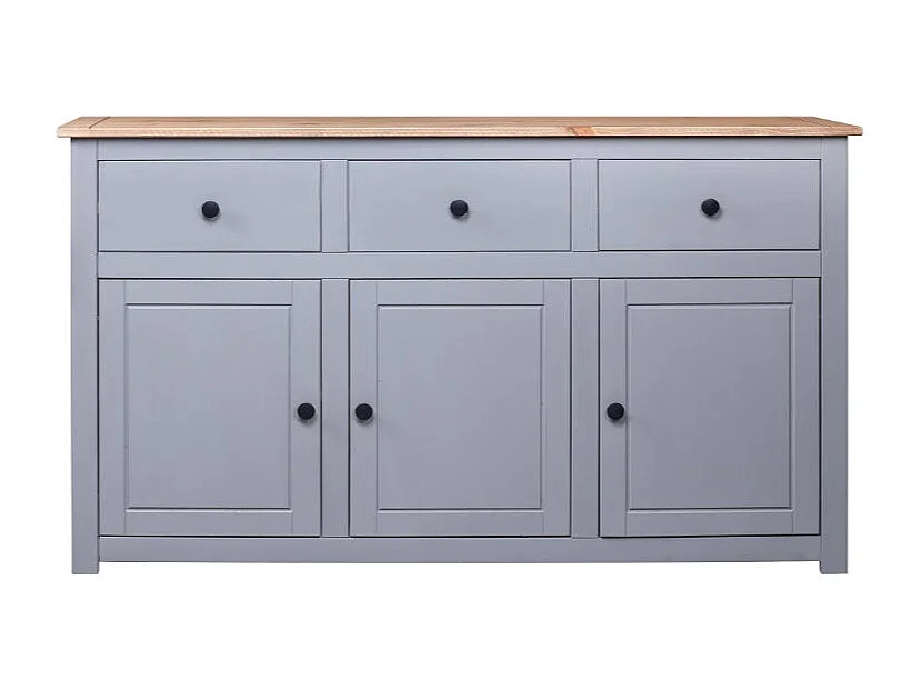 Buffet 3 portes 3 tiroirs en bois de pin massif Autika 135cm – Élégance rustique et praticité-Couleur Gris
