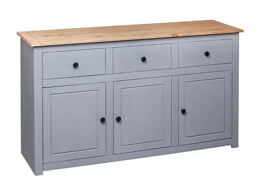 Buffet 3 portes 3 tiroirs en bois de pin massif Autika 135cm – Élégance rustique et praticité-Couleur Gris