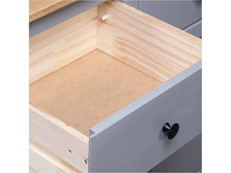 Buffet 3 portes 3 tiroirs en bois de pin massif Autika 135cm – Élégance rustique et praticité-Couleur Gris