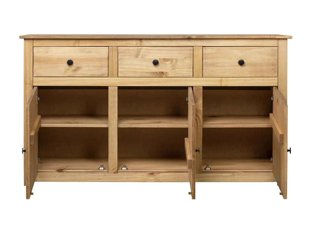 Buffet 3 portes 3 tiroirs en bois de pin massif Autika 135cm – Élégance rustique et praticité-Couleur Gris