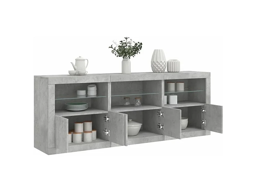 Buffet avec lumières LED gris béton 181,5x37x67