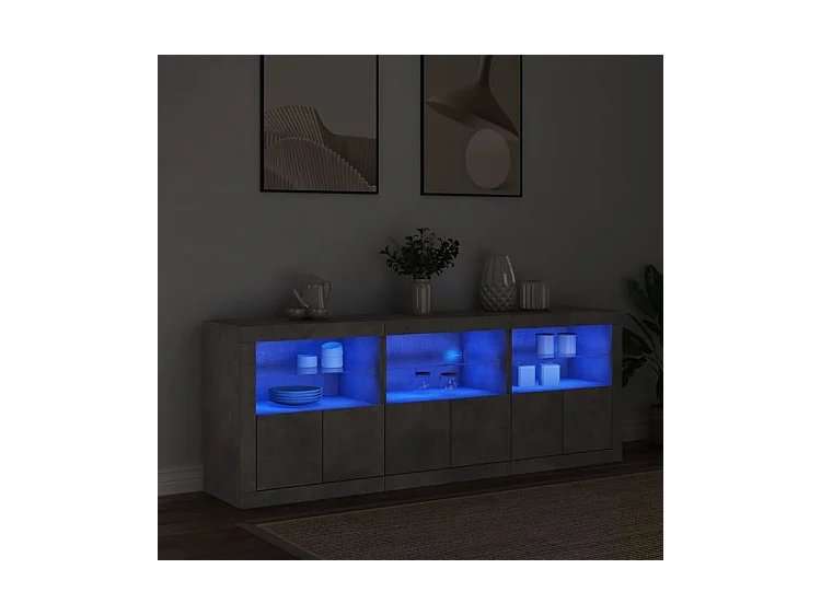 Buffet avec lumières LED gris béton 181,5x37x67