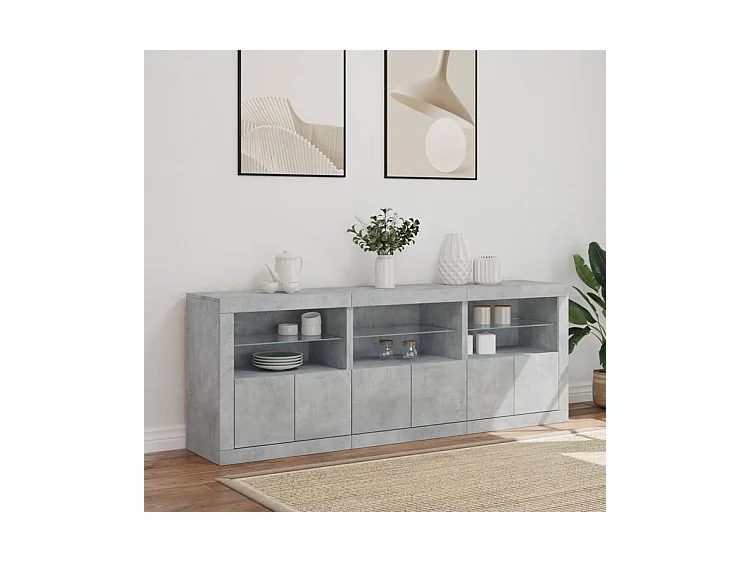 Buffet avec lumières LED gris béton 181,5x37x67