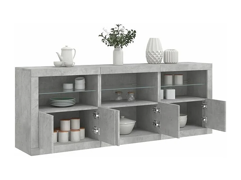 Buffet avec lumières LED gris béton 181,5x37x67
