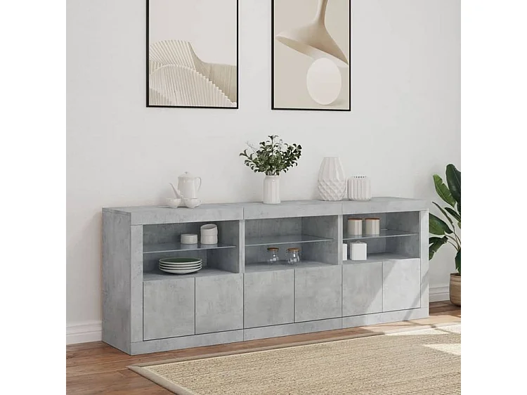 Buffet avec lumières LED gris béton 181,5x37x67