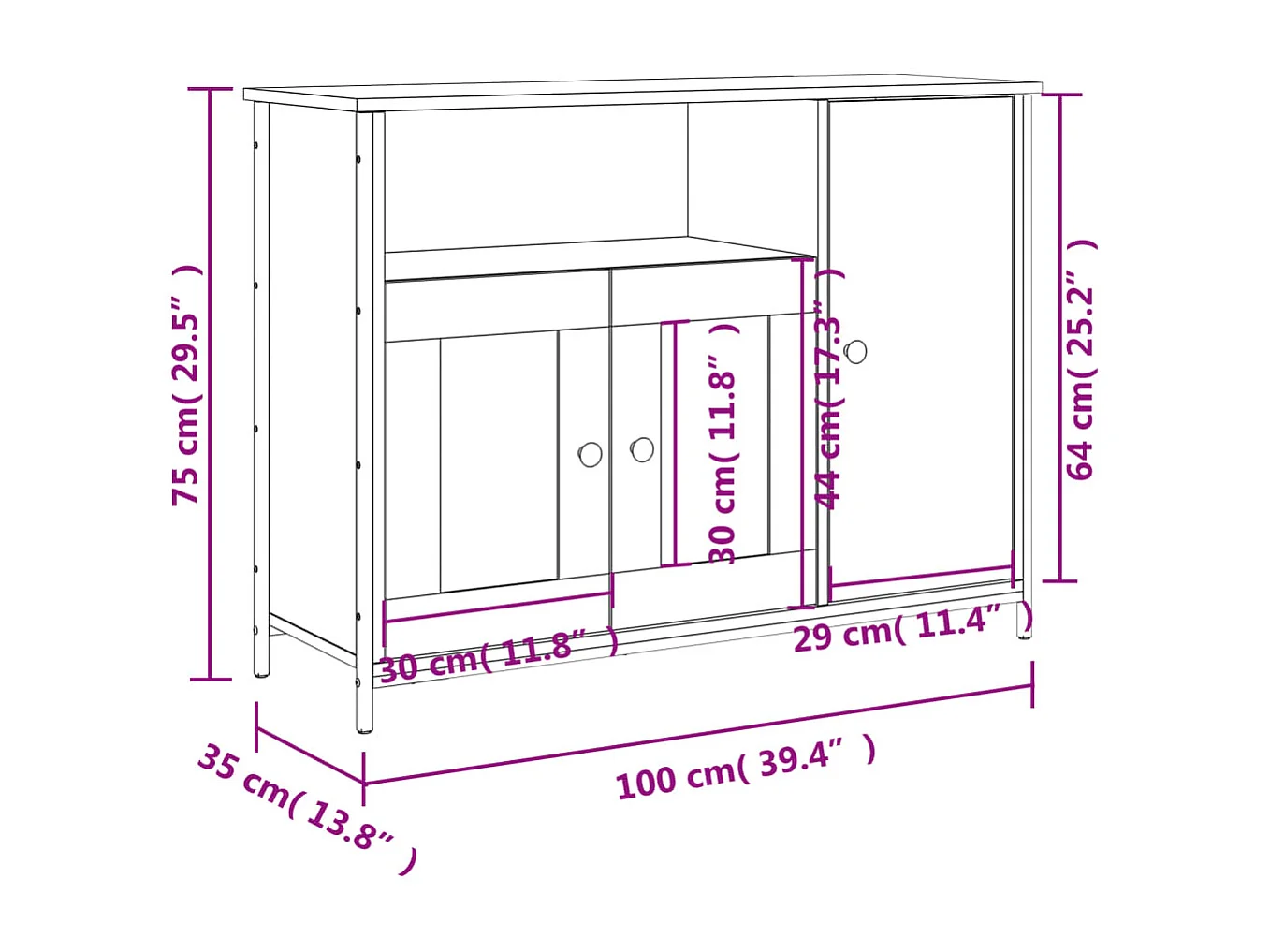 Petit buffet classique Krypta 100cm – Élégance et fonctionnalité-Couleur Marron fumé