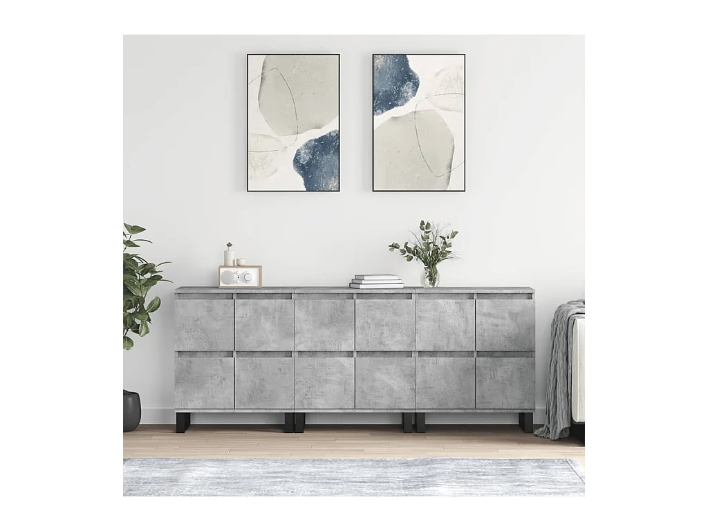 Buffets 3 pcs gris béton bois d'ingénierie