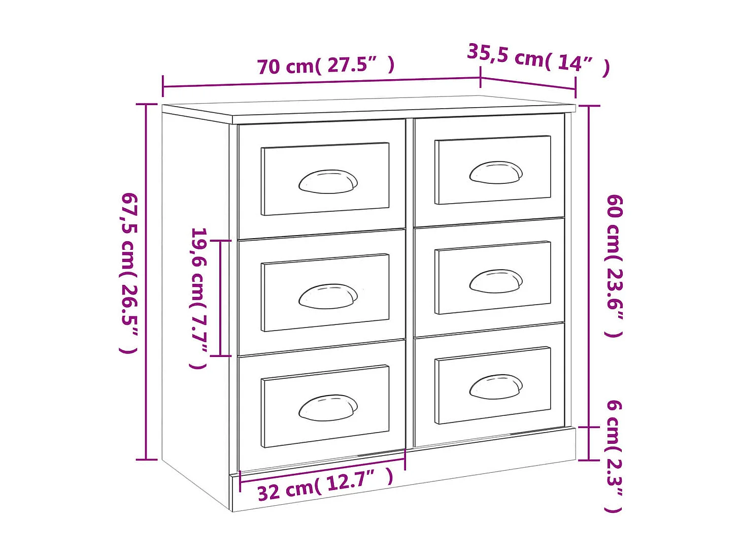 Buffet blanc brillant 70x35,5x67,5 bois d'ingénierie